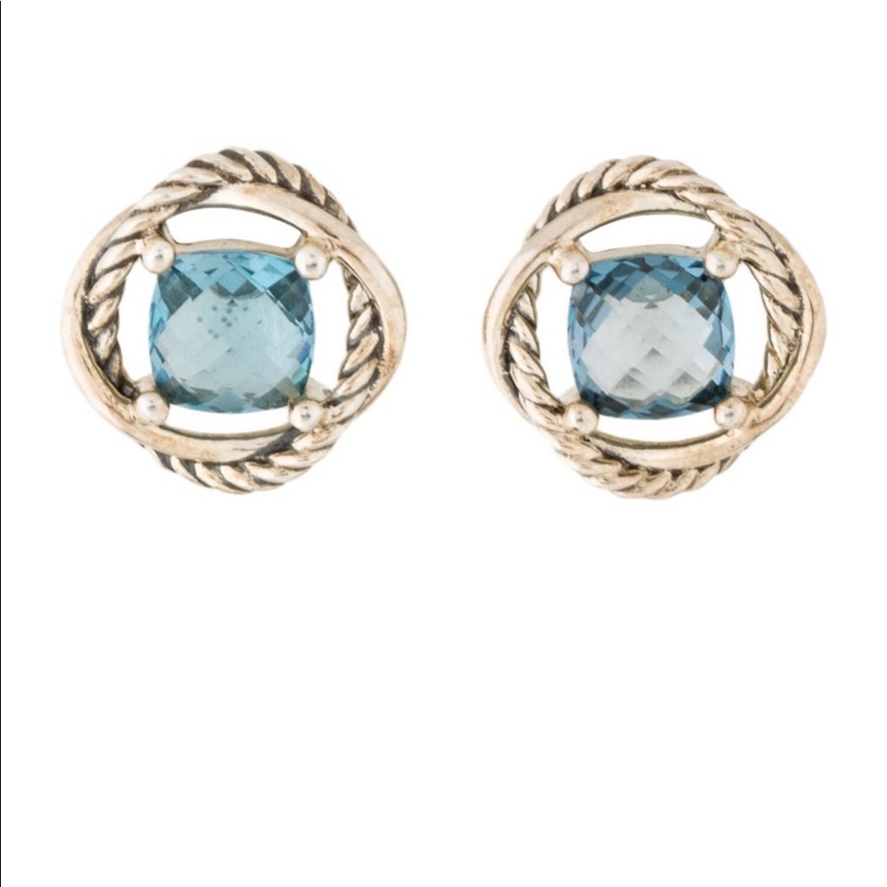 DAVID YURMAN Silver Infinity Earrings Blue Topaz